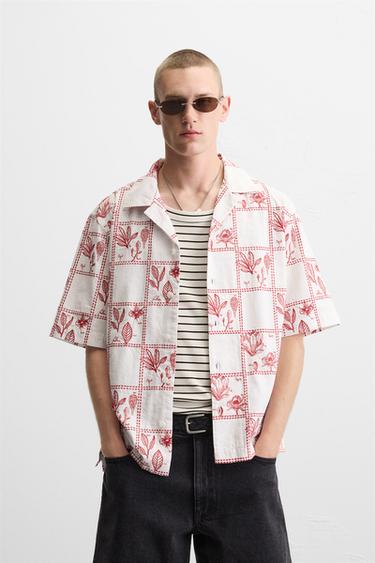 CHEMISE BRODERIES CONTRASTE - Blanc / Rouge de Zara - Image 1
