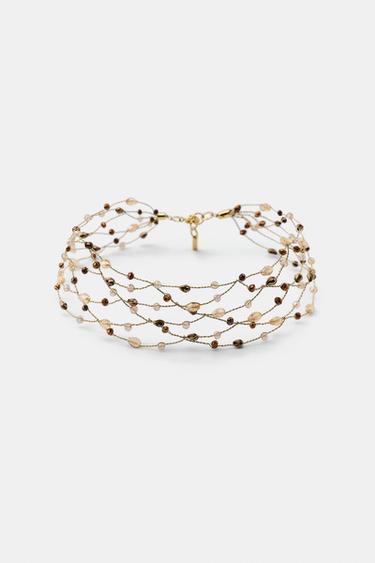 CHOKER MIT METALLFADEN UND STEINEN - Goldfarben von Zara