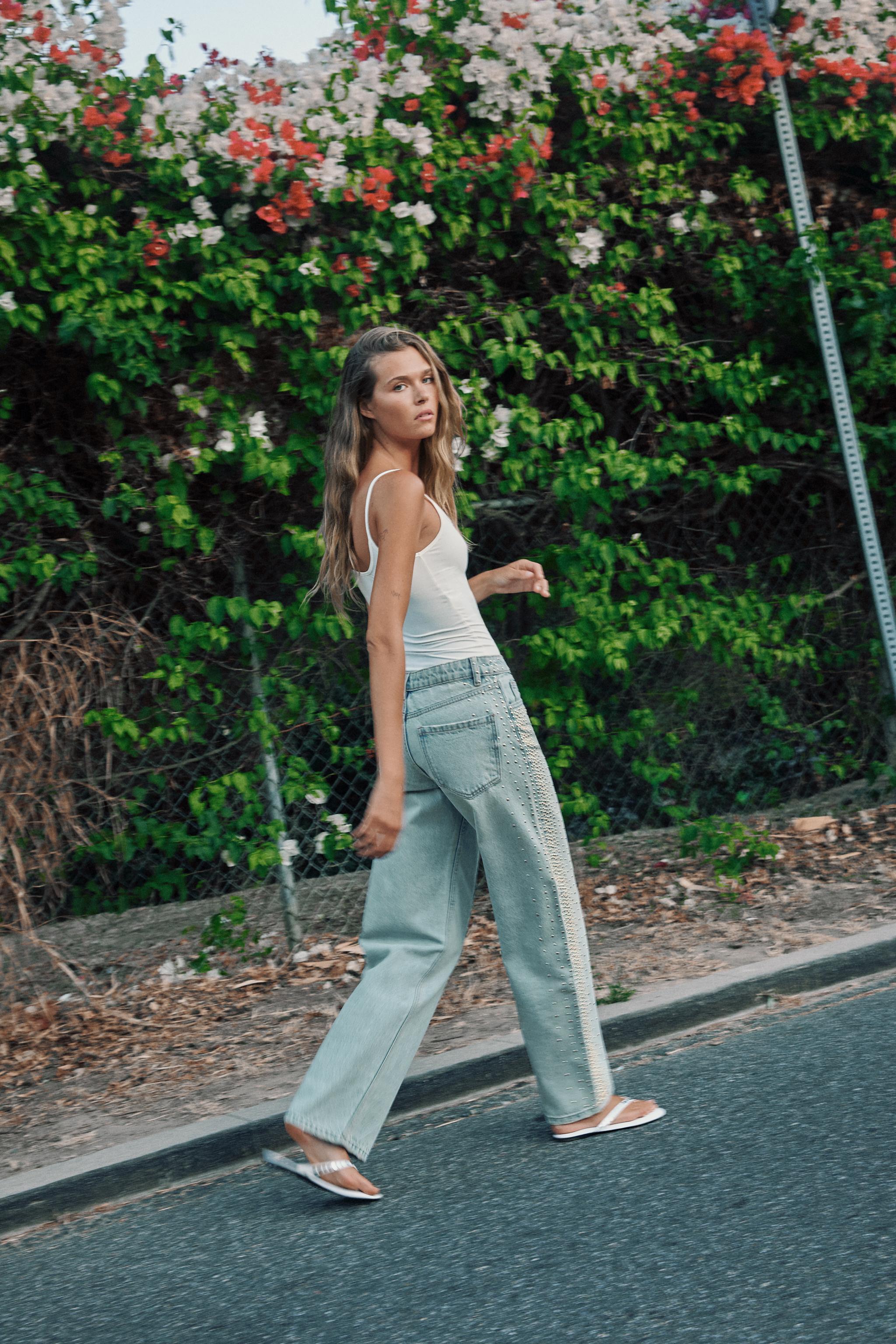Женские джинсы Zara Z1975 MID-RISE STUDDED STRAIGHT JEANS — фото 2