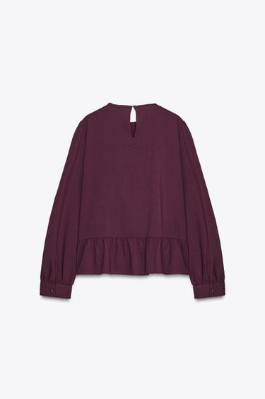 LADDER STITCH PEPLUM BLOUSE - Burgundy by Zara