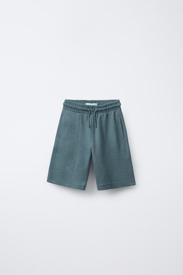 Zara TEXTURED KNIT STRAIGHT SHORTS - Gray / Blue