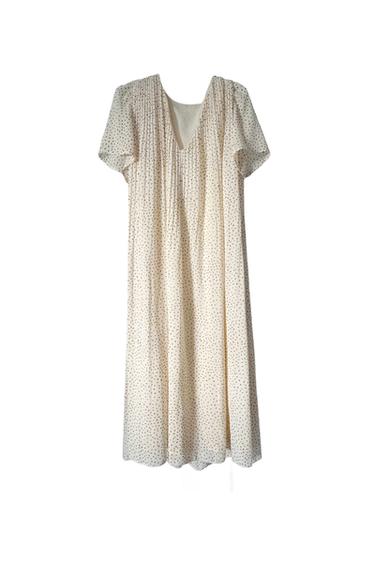 VESTIDO CON PINTITAS MARRONES EN TONO CRUDO Y FORRADO