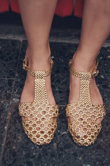 SANDALIA CANGREJERA TRENZADA - Oro de Zara