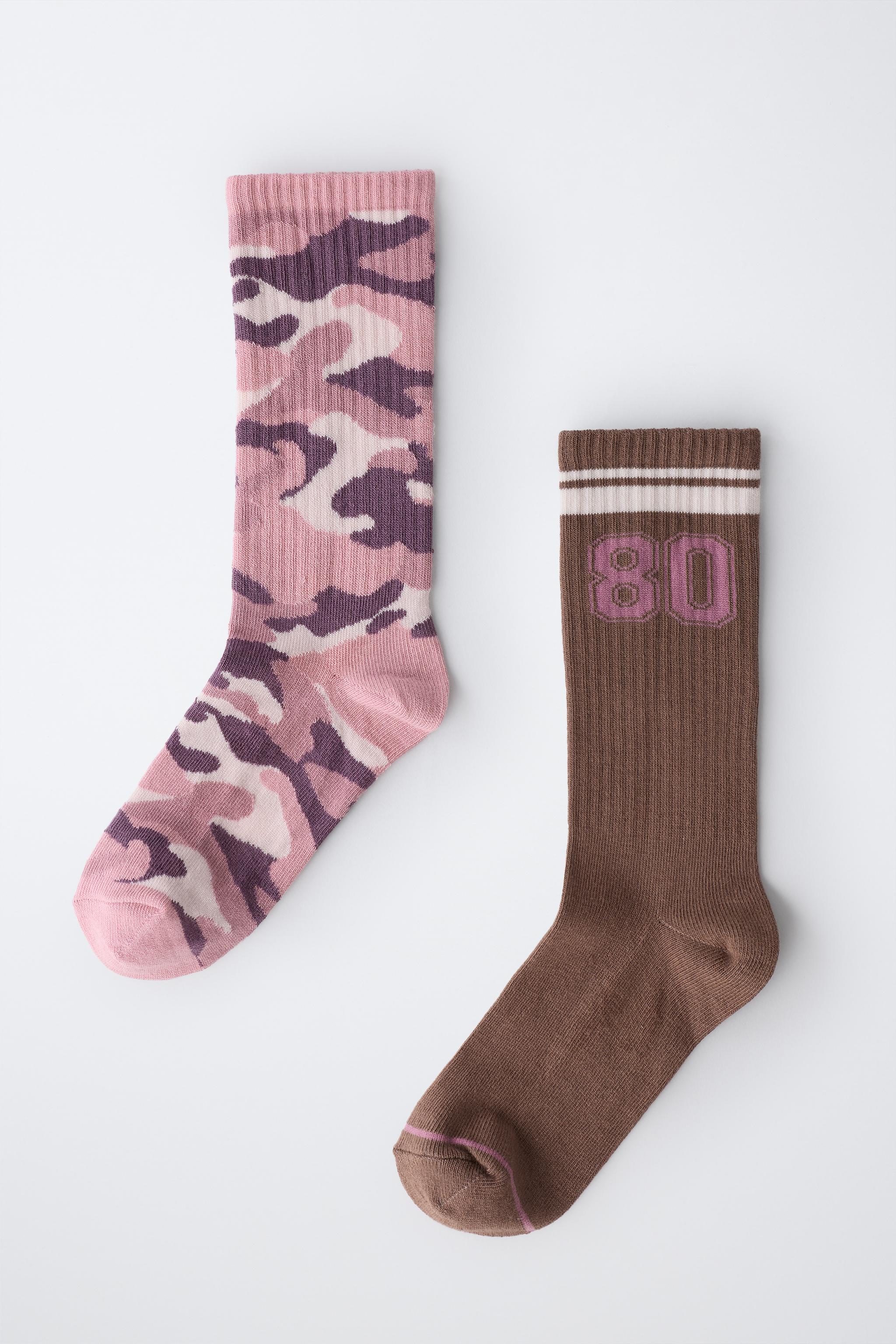 LOT DE DEUX PAIRES CHAUSSETTES MI-HAUTES À IMPRIMÉ