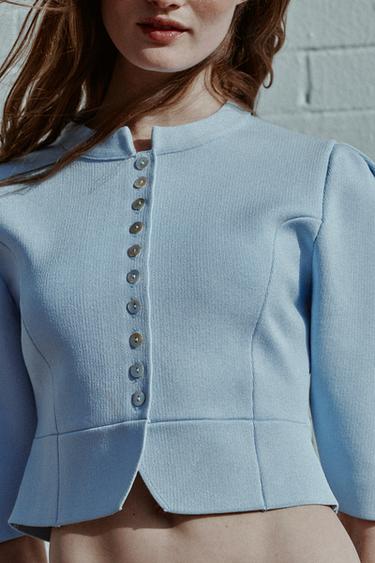 PUFF SLEEVE CARDIGAN - Pastel blue by Zara - Image 4