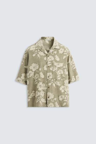 Zara FLORAL JACQUARD SHIRT - Sage Green
