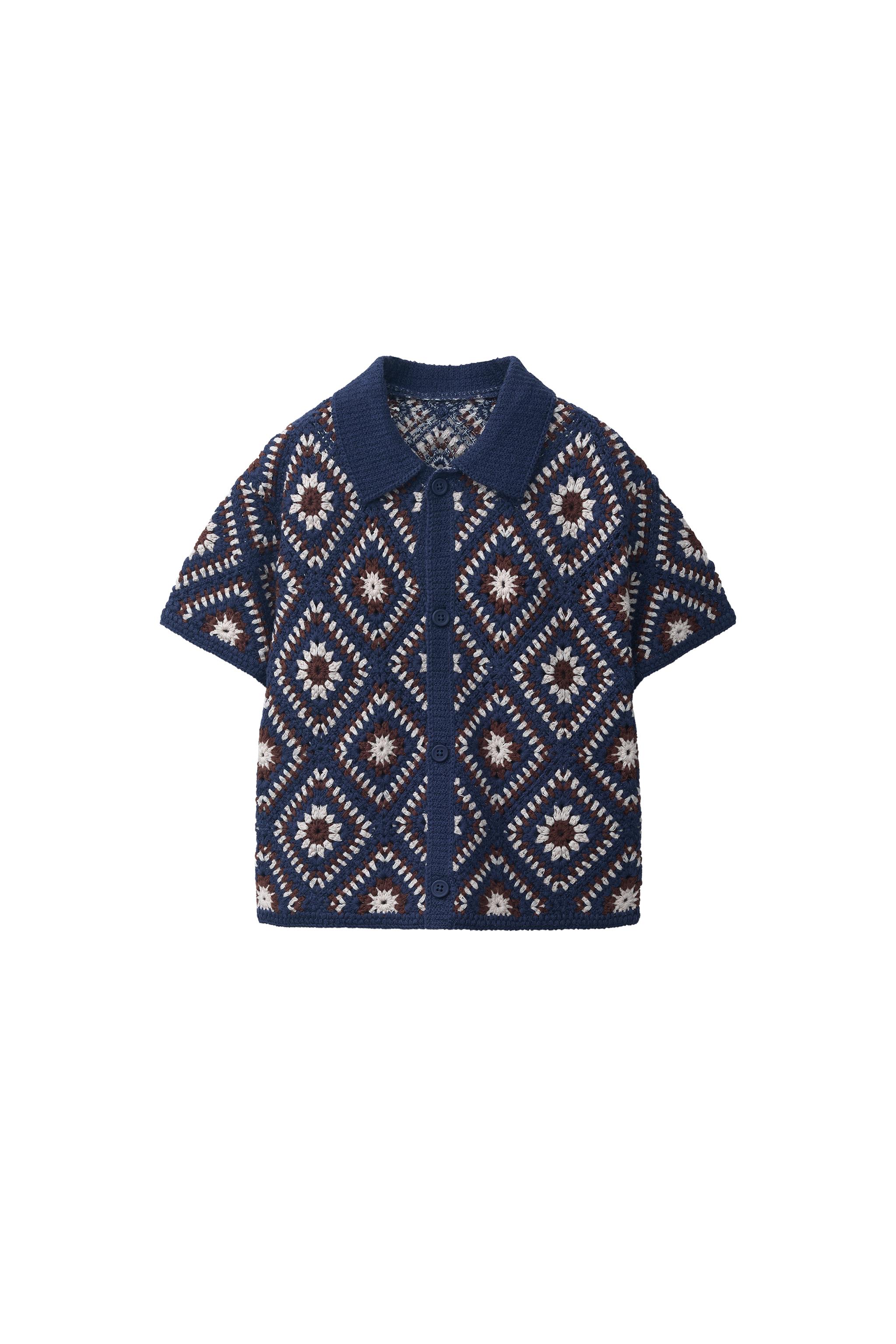 新品mame Knitted Shirt with DiamondPattern DIAMOND CROCHET KNIT SHIRT - Bluish | ZARA United States