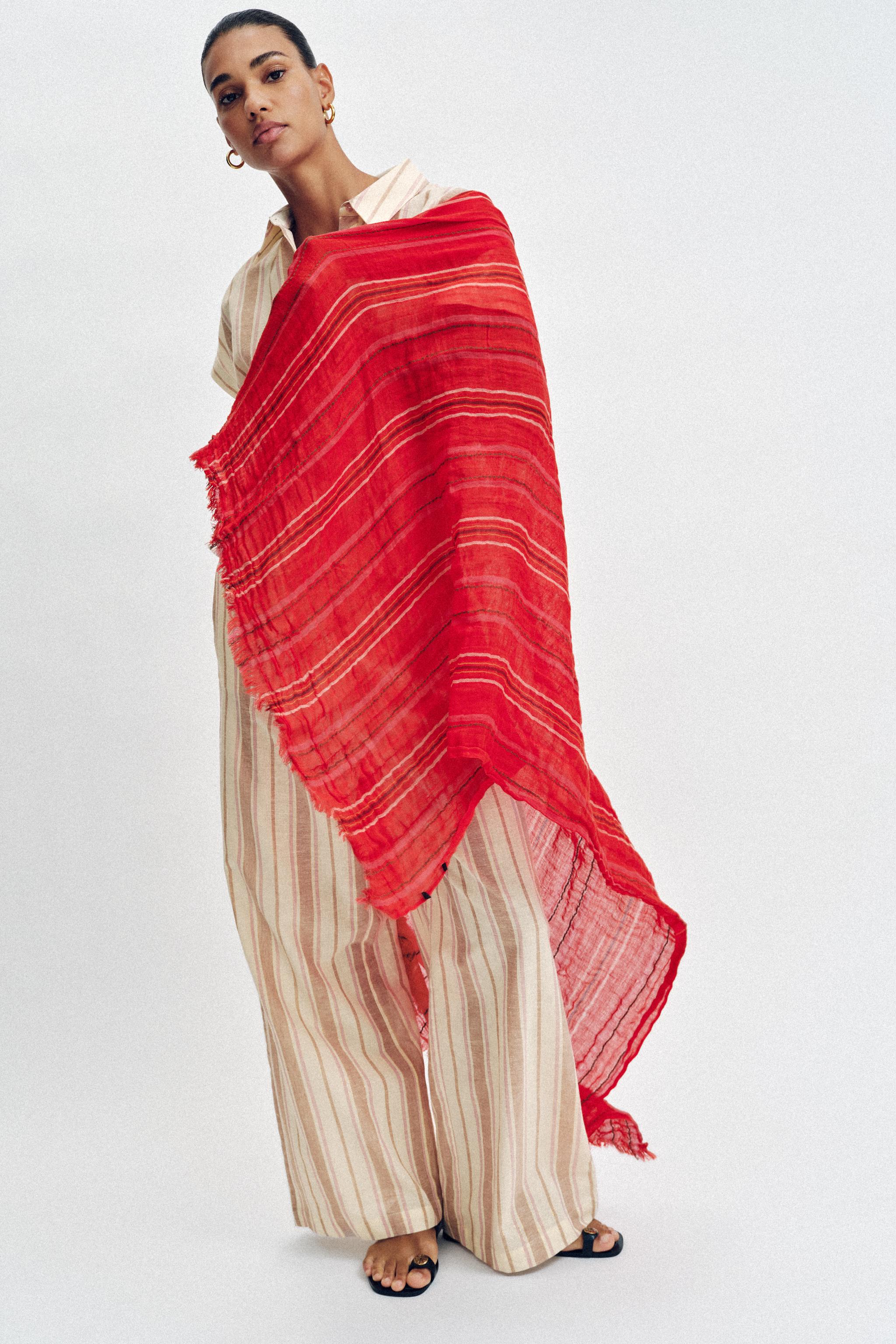Женские аксессуары Zara STRIPED LINEN SCARF