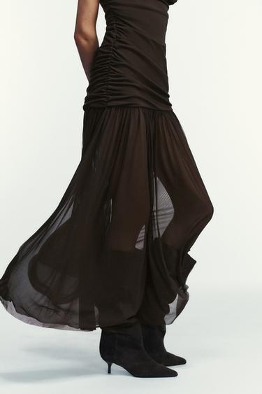 VESTIDO MIDI DRAPEADO COMBINADO - chocolate da Zara