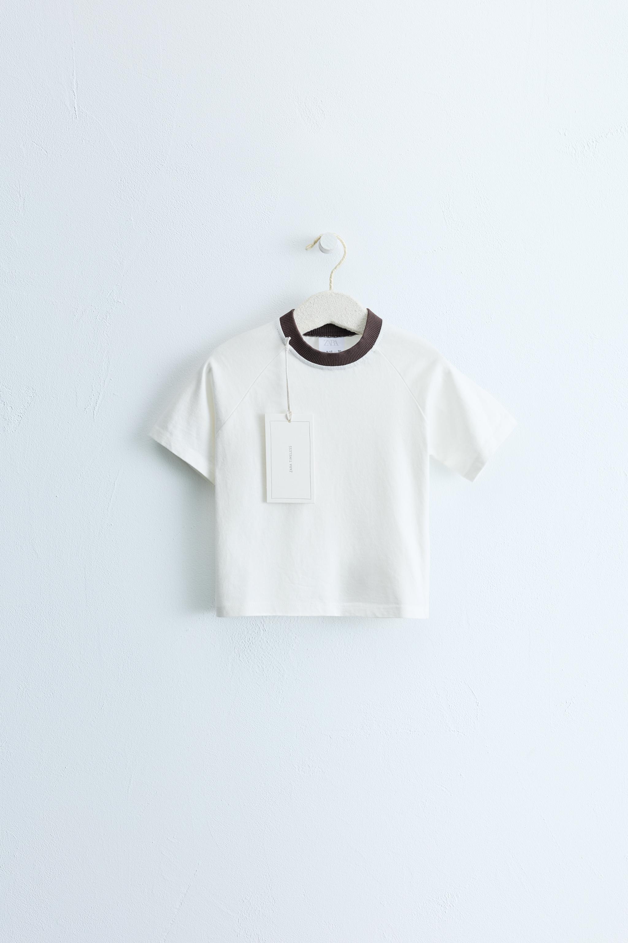 ZARA TIMELESS - CONTRAST NECK T-SHIRT — Ecru