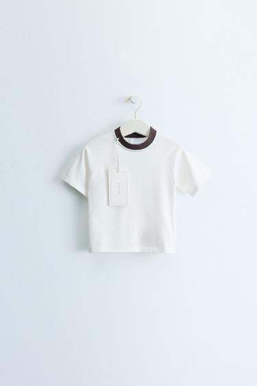 ZARA TIMELESS - CONTRAST COLLAR T-SHIRT - Ecru by Zara