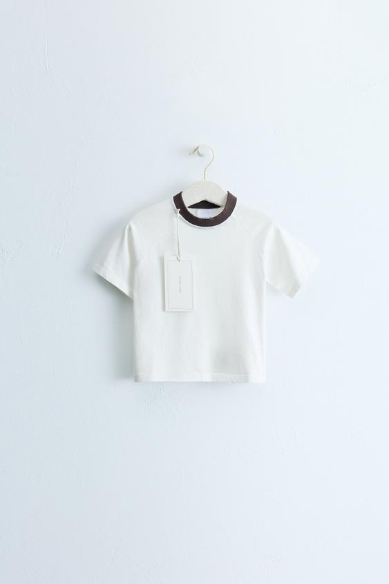 ZARA TIMELESS - CONTRAST COLLAR T-SHIRT - Ecru by Zara - Image 0