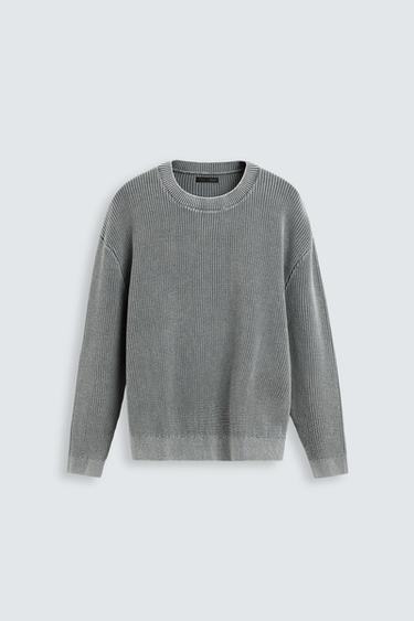 Zara 羅紋水洗紋理針織衫 - 灰色