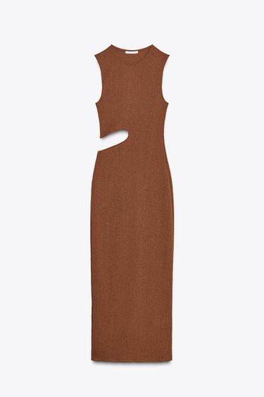 ДЛИННОЕ ПЛАТЬЕ CUT OUT ИЗ РЕЛЬЕФНОЙ ТКАНИ — КОРИЧНЕВЫЙ от Zara