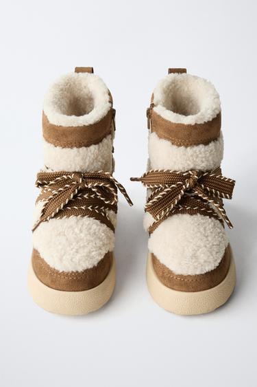 COMBINED FAUX SHEARLING ANKLE BOOTS - Brown by Zara