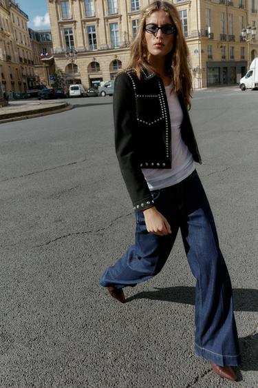 جاكيت جلد سويدي اصطناعي مرصع - أسود الخاص بـ Zara