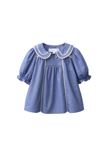 BLUSA PUNTILLAS CONTRASTE - Azul / Marino de Zara