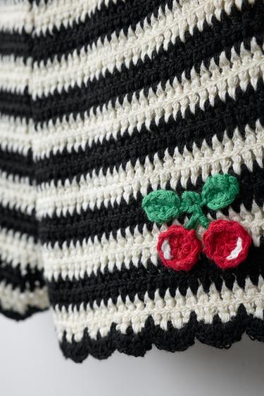 CROCHET KNIT BERMUDA SHORTS WITH STRIPES AND CHERRY EMBROIDERY - Ecru / Black by Zara - Image 2