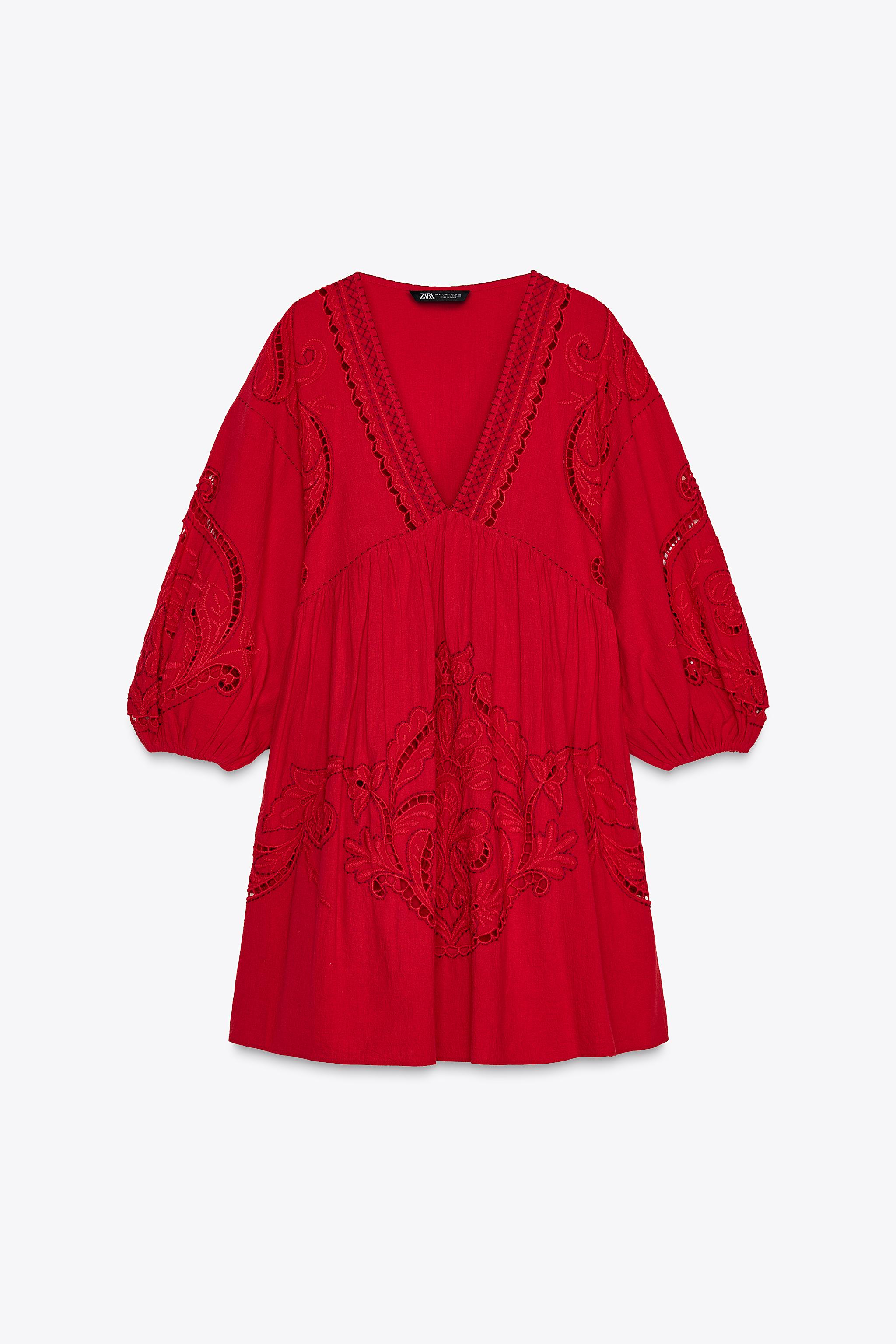 ZW COLLECTION SHORT EMBROIDERED DRESS - Red | ZARA United States