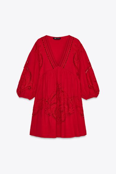 ZW COLLECTION EMBROIDERED SHORT DRESS - Red by Zara - Image 5