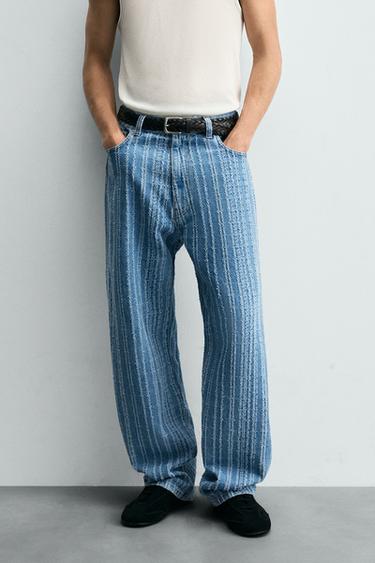 Zara TEXTURED STRIPED JEANS - Blue