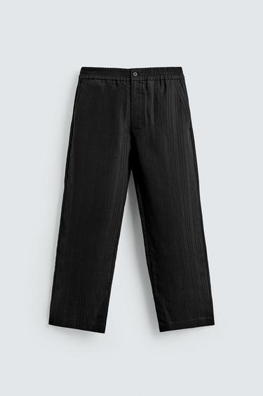 STRIPED JACQUARD TROUSERS - Black by Zara