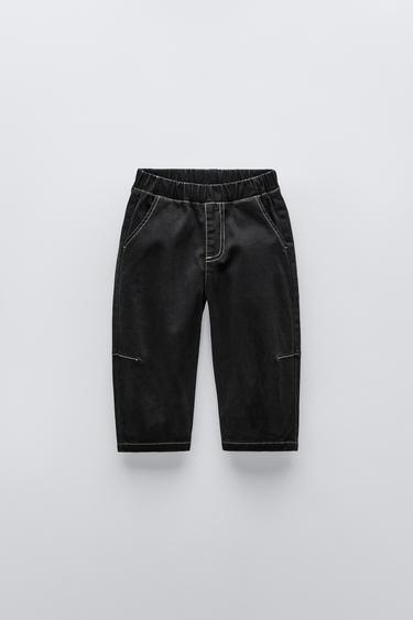 Zara 緝線打褶長褲 - 黑色