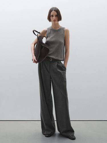Zara Cotton blend pointelle knit top - Gray - Image 0
