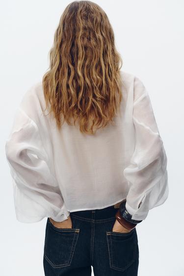 SHORT SEMI-SHEER SHIRT WITH RUFFLES - White by Zara - Image 3