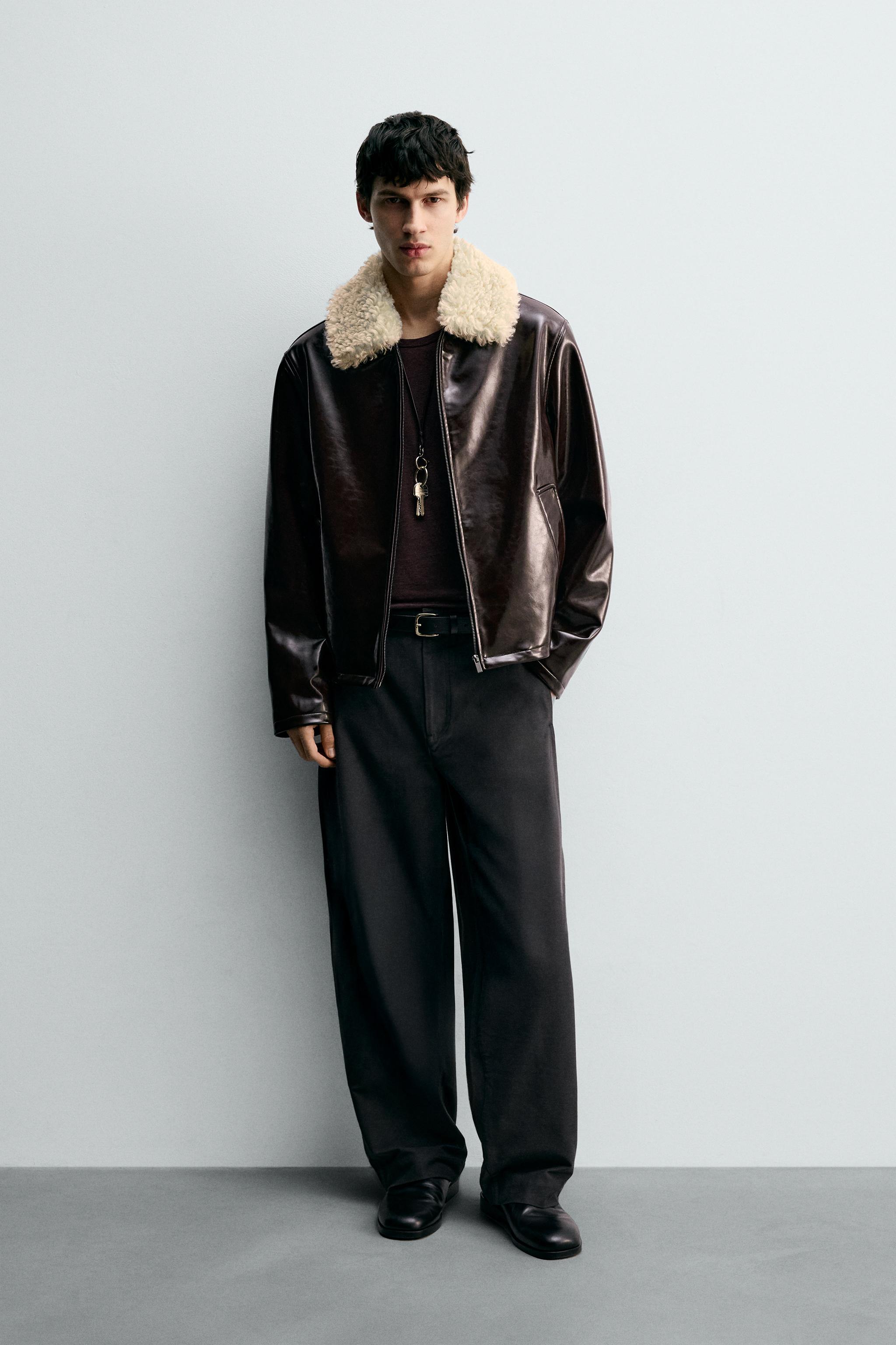 コントラストビニール仕上げジャケット - ダークブラウン | ZARA Japan