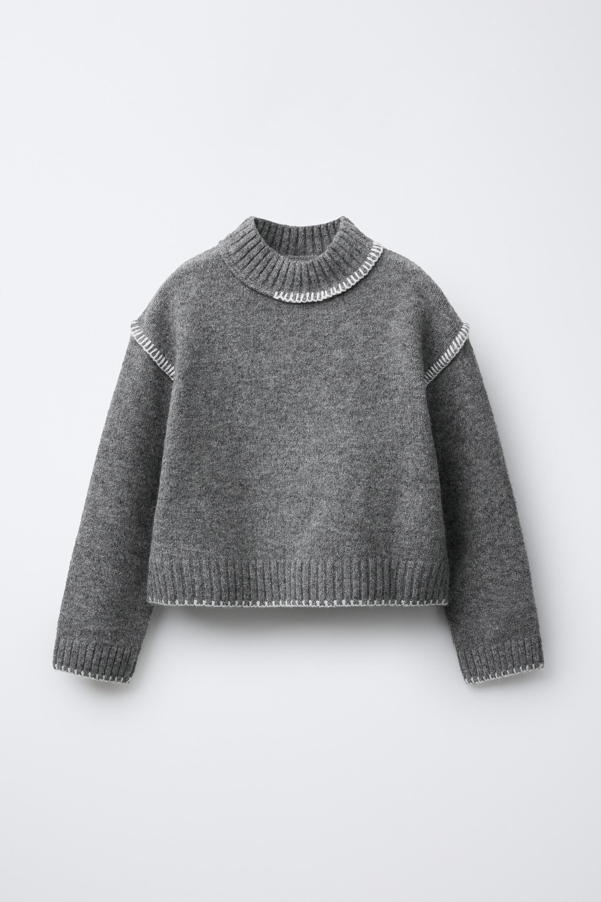 CONTRAST EMBROIDERED KNIT JUMPER - Gray | ZARA United States