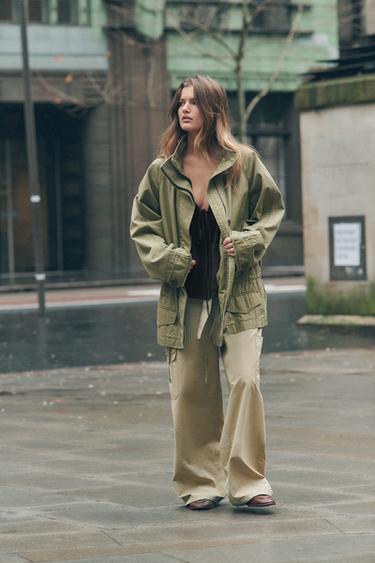 Zara VOLUME CARGO PANTS - Light khaki - Image 0