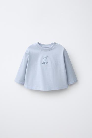 EMBROIDERED T-SHIRT - Sky blue by Zara