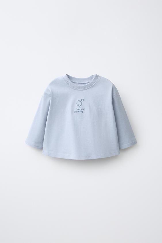 ЛОНГСЛИВ С ВЫШИВКОЙ — НЕБЕСНО-ГОЛУБОЙ от Zara — изображение 0