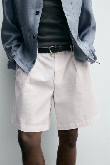 BERMUDA RELAXED FIT À PLIS - Blanc de Zara - Image 4