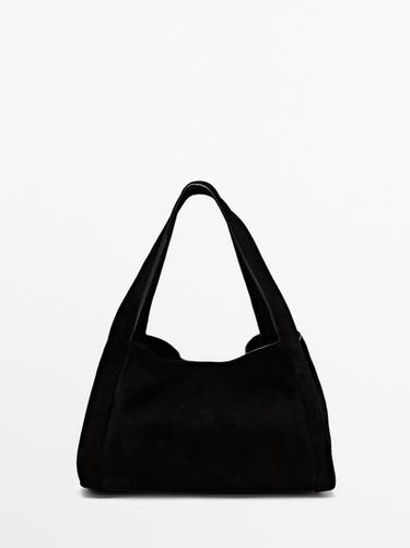 Zara Mid-size split leather shopper bag - Black - Image 0