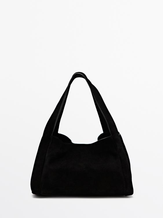 Mid-size split leather shopper bag