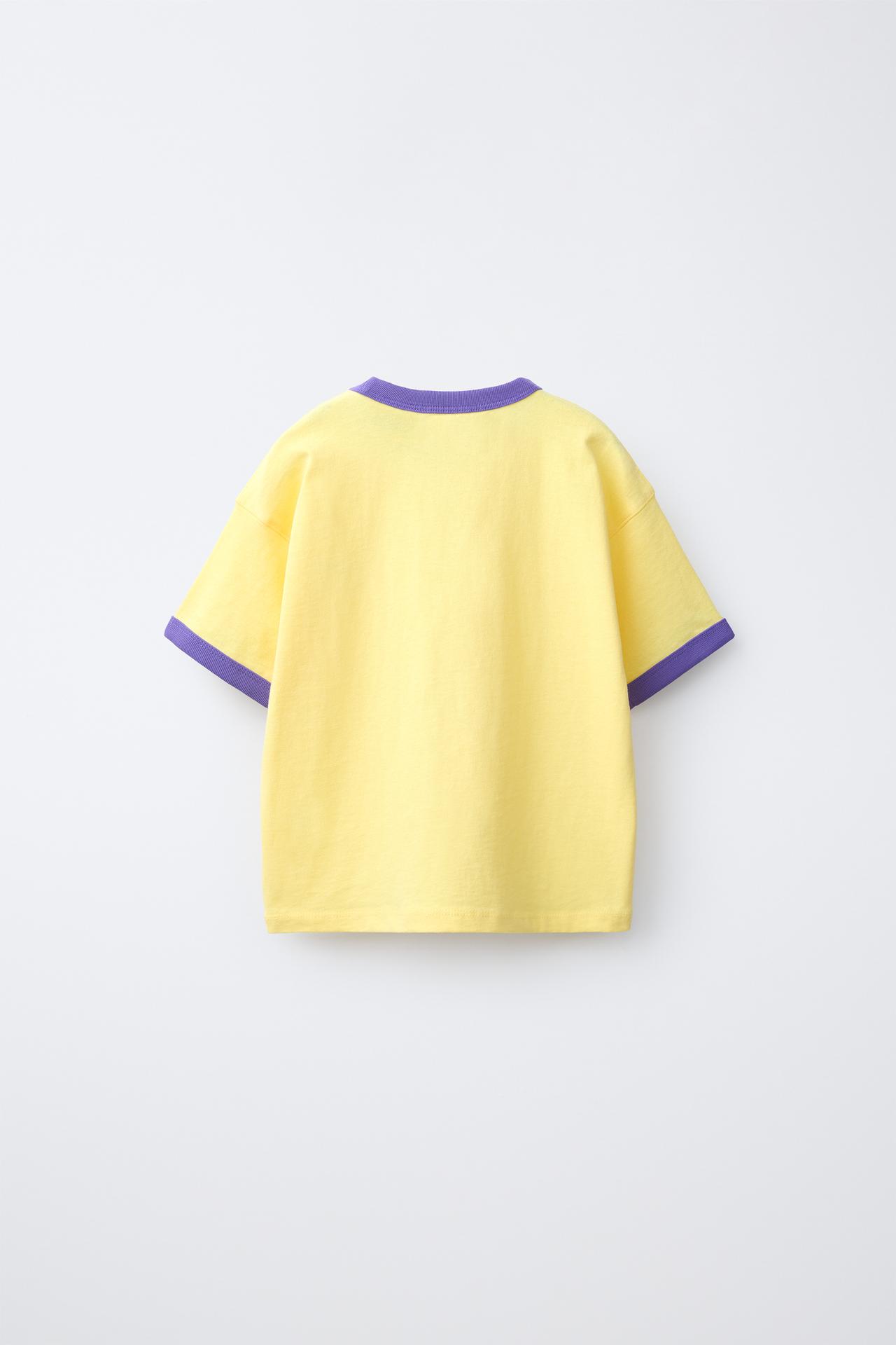 FRUIT OF THE LOOM™ EMBROIDERED CONTRAST T-SHIRT — Yellow
