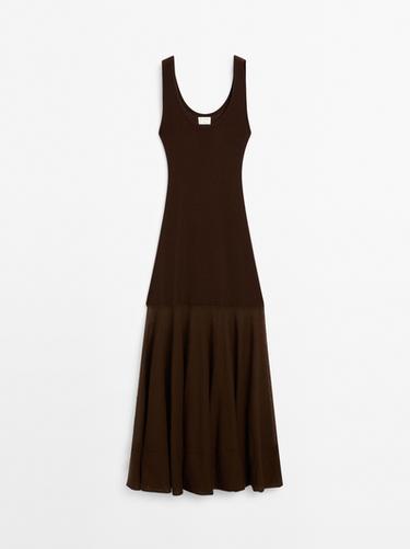 Zara Cotton and silk blend knit dress - Brown