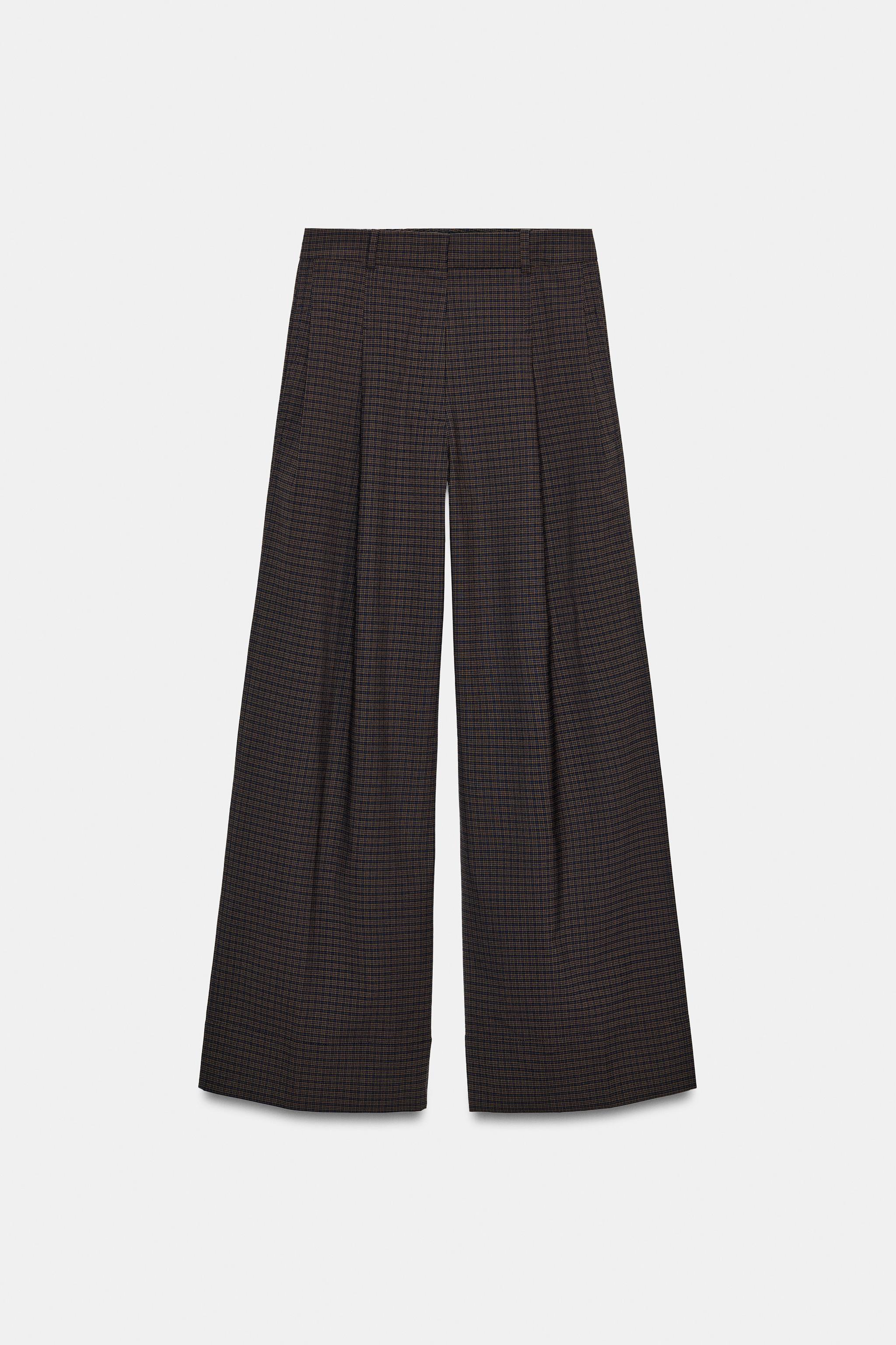 PLAID PLEATED PANTS ZW COLLECTION - Brown-Blue | ZARA United States