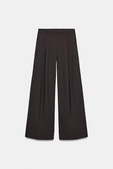 Zara PLAID PLEATED PANTS ZW COLLECTION - Brown-Blue