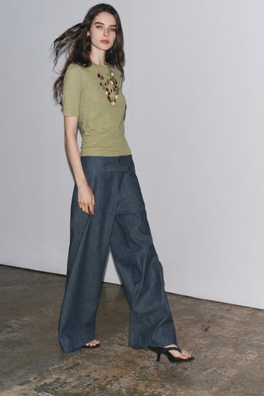 LINEN BLEND BUTTON T-SHIRT - Green by Zara - Image 3