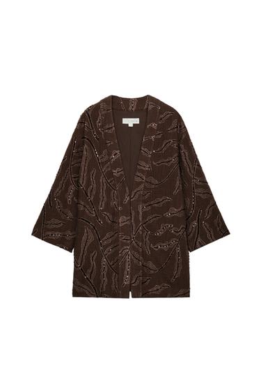CHAQUETA QUIMONO ABELORIOS BRILLANTES FÍO METALIZADO - Marrón de Zara