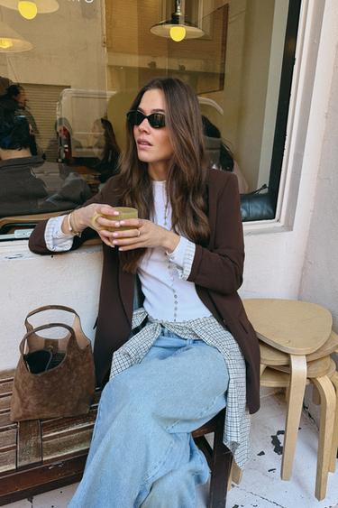 Zara LEATHER MINI SHOPPER - Brown