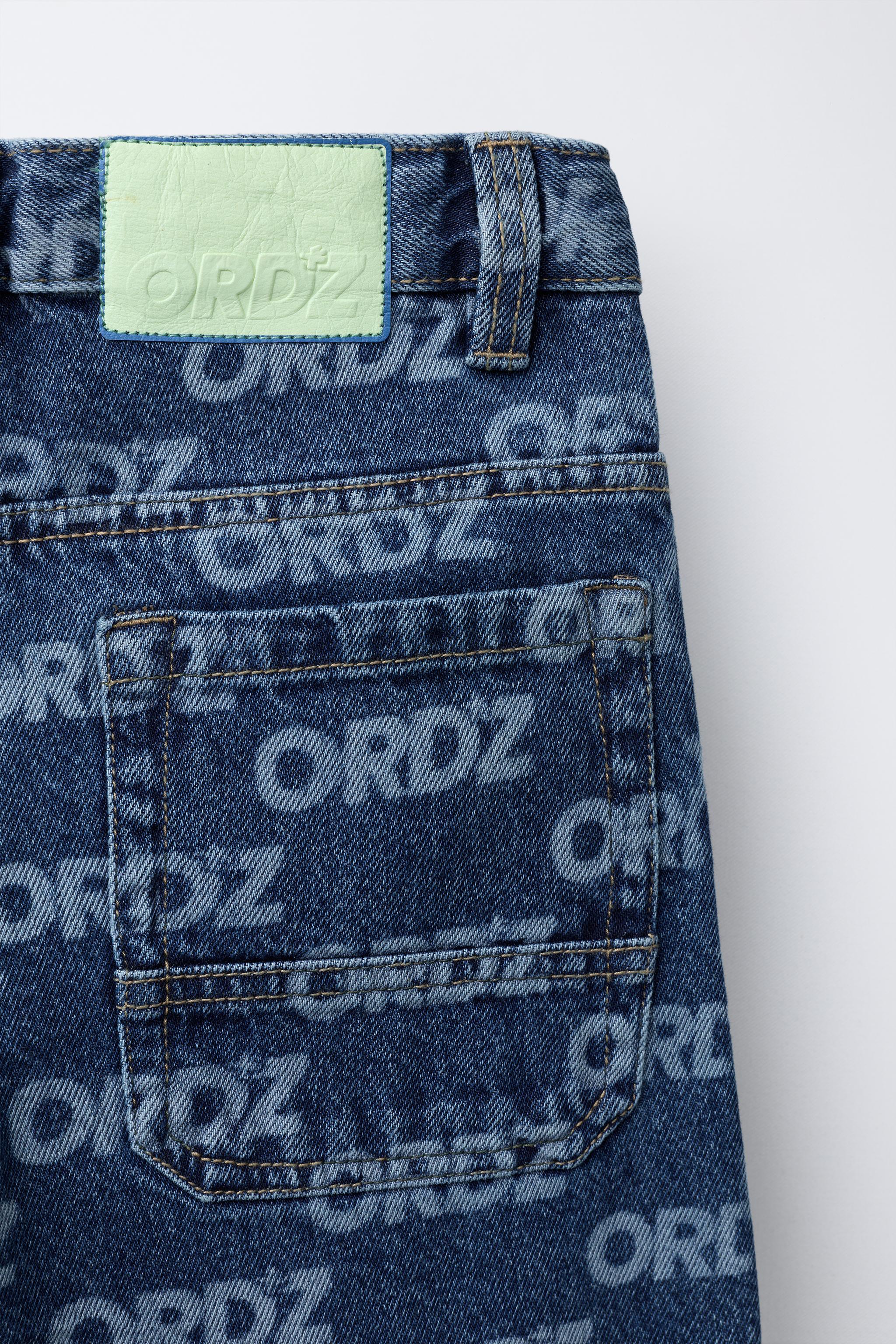 TEXT PRINT WIDE LEG JEANS