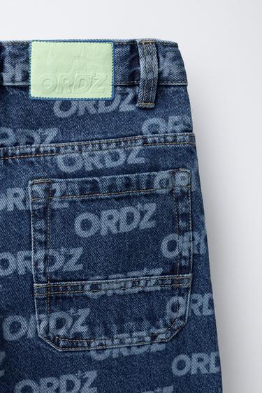 JEANS WIDE LEG MIT TEXTAUFDRUCK - Blau von Zara