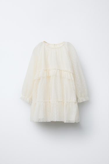 RUFFLED DOTTED MESH DRESS - Ecru by Zara - Image 0