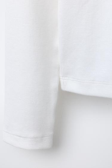 RIB T-SHIRT WITH RUFFLE TRIMS - Oyster-white by Zara - Image 3