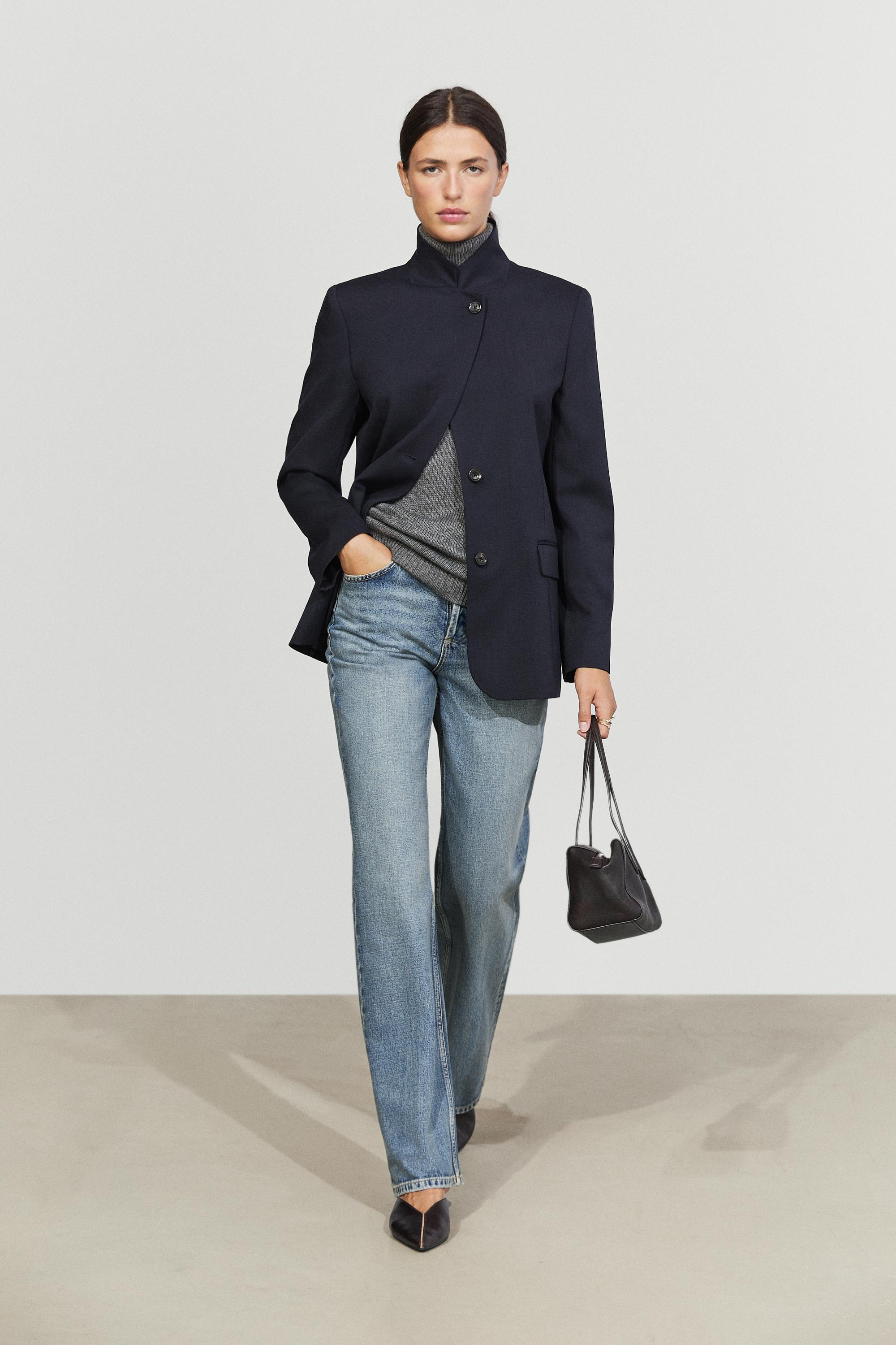 Blazer col montant en laine et daim