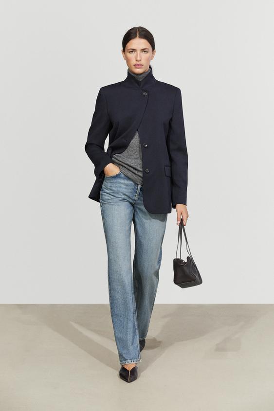 Zara Wool blend blazer with stand-up collar - Deep blue - Image 0